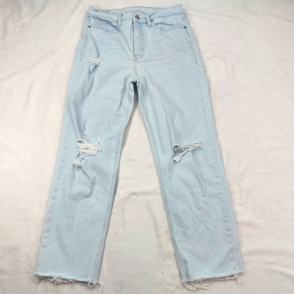 Old Navy Denim - OLD NAVY WOMENS EXTRA HIGHRISE SKY-HI STRAIGHT RAW HEM LIGHT WASH BLUE JEANS 10